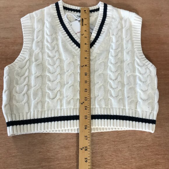 Sunday Best Winston Sweater Vest Women XS White Cable Knit Wool Nylon V Neck - Picture 5 of 11